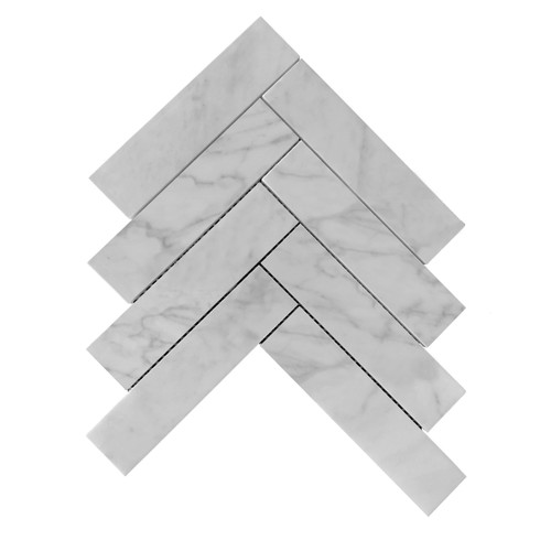 Carrara White 2" x 8" Herringbone Mosaic