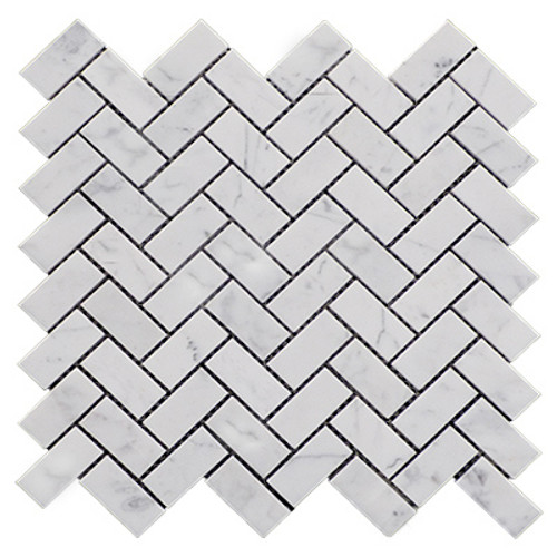 Carrara White 1"x2" Herringbone Mosaic