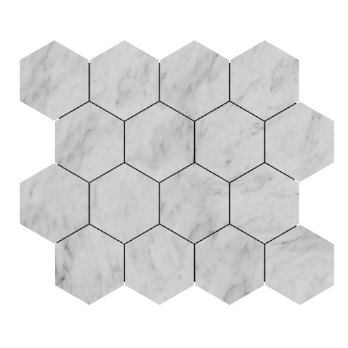 Carrara White 3" Hexagon Mosaic