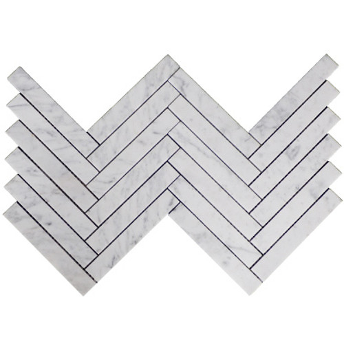 Carrara White 1" x 6" Herringbone Mosaic