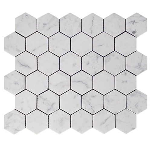 Carrara White 2"  Hexagon Mosaic