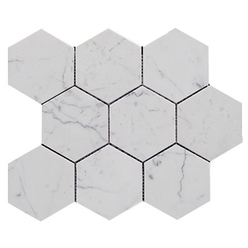 Carrara White 4" Hexagon Mosaic