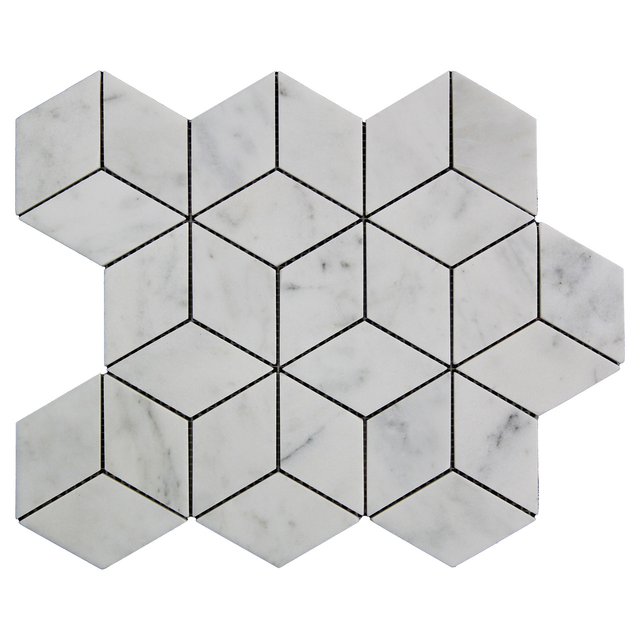 Carrara White Rhombus 3D Diamond Cube Mosaic