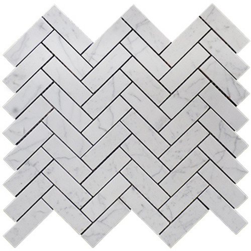 Carrara White 1" x 3" Herringbone Mosaic