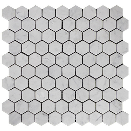 Carrara White 1" Hexagon Mosaic