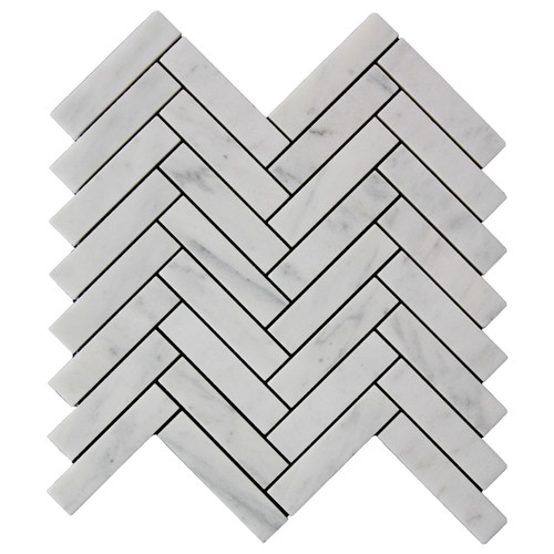Carrara White 1" x 4" Herringbone Mosaic